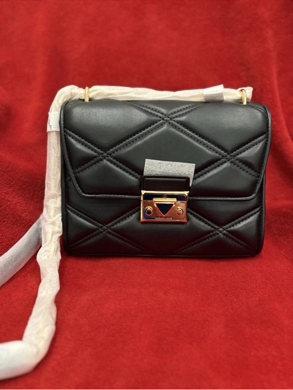 Michael Kors Black Quilted Leather Crossbody with Gold-Tone Lock